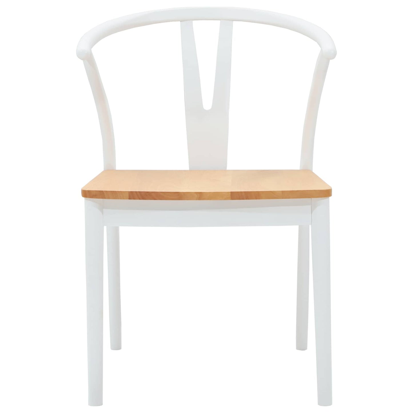 vidaXL Dining Chair 2 pcs White and Natural Solid Rubber Wood