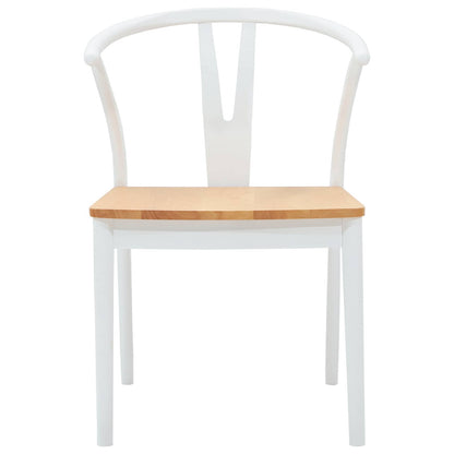 vidaXL Dining Chair 2 pcs White and Natural Solid Rubber Wood