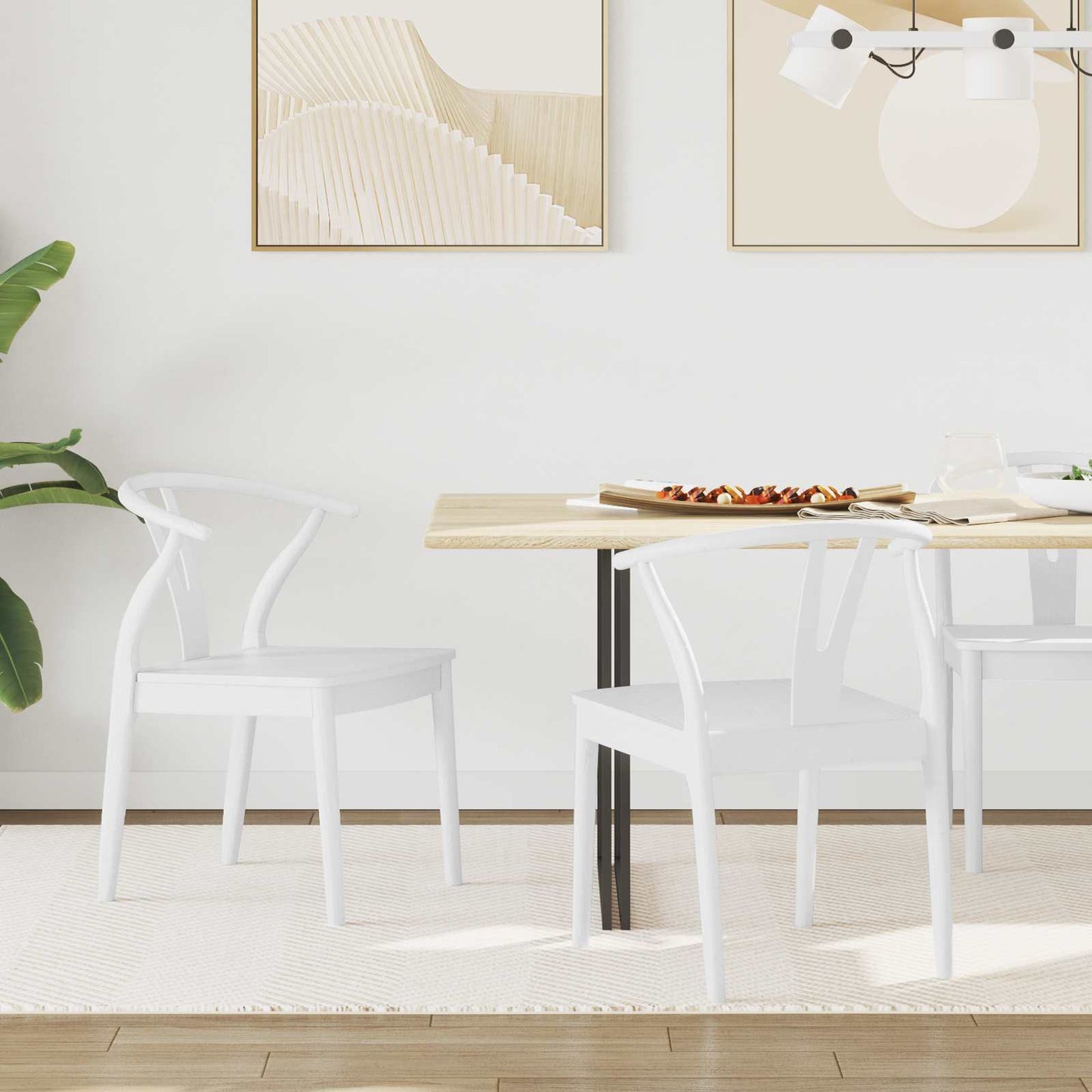 vidaXL Dining Chair 2 pcs White and White Solid Rubber Wood