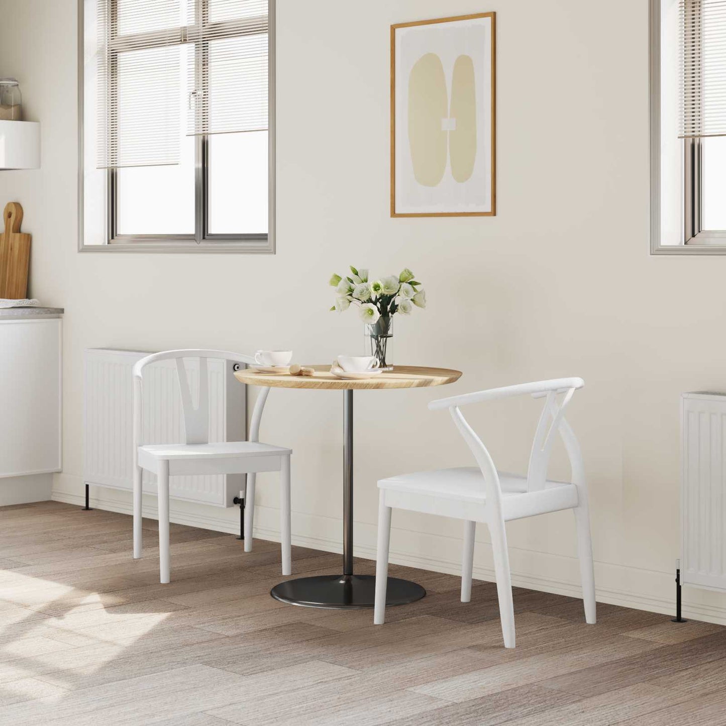 vidaXL Dining Chair 2 pcs White and White Solid Rubber Wood
