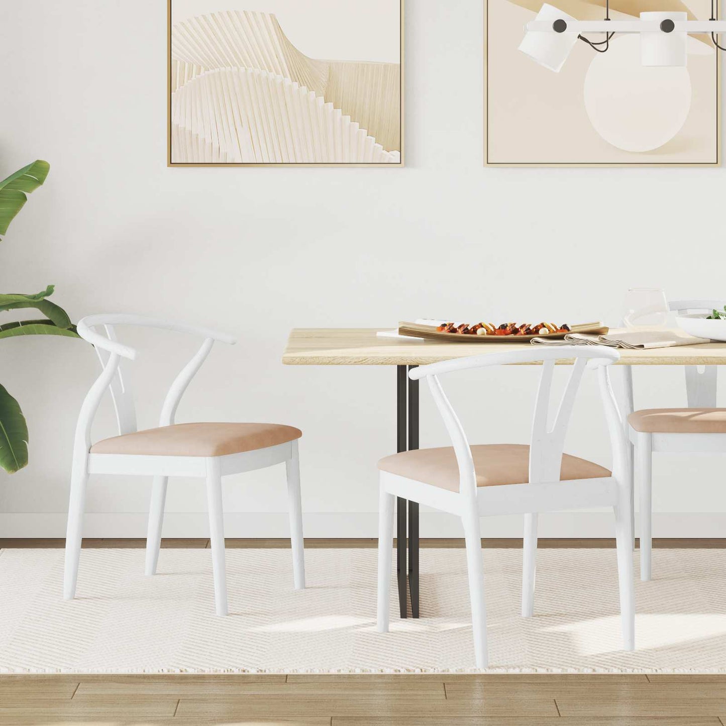 vidaXL Dining Chair 2 pcs White and Brown Solid Rubber Wood