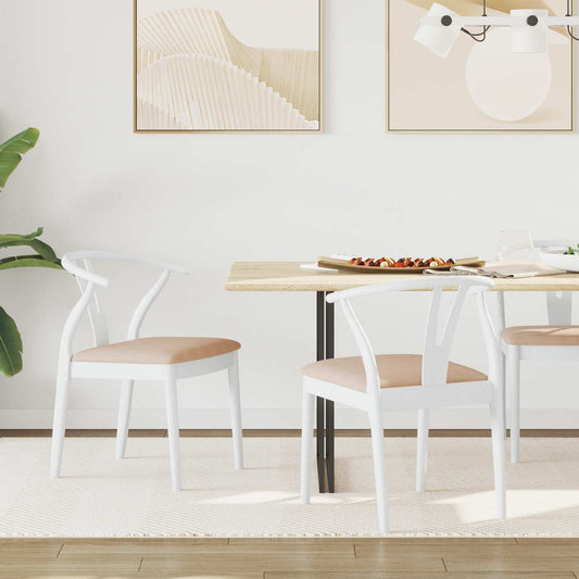 vidaXL Dining Chair 2 pcs White and Brown Solid Rubber Wood