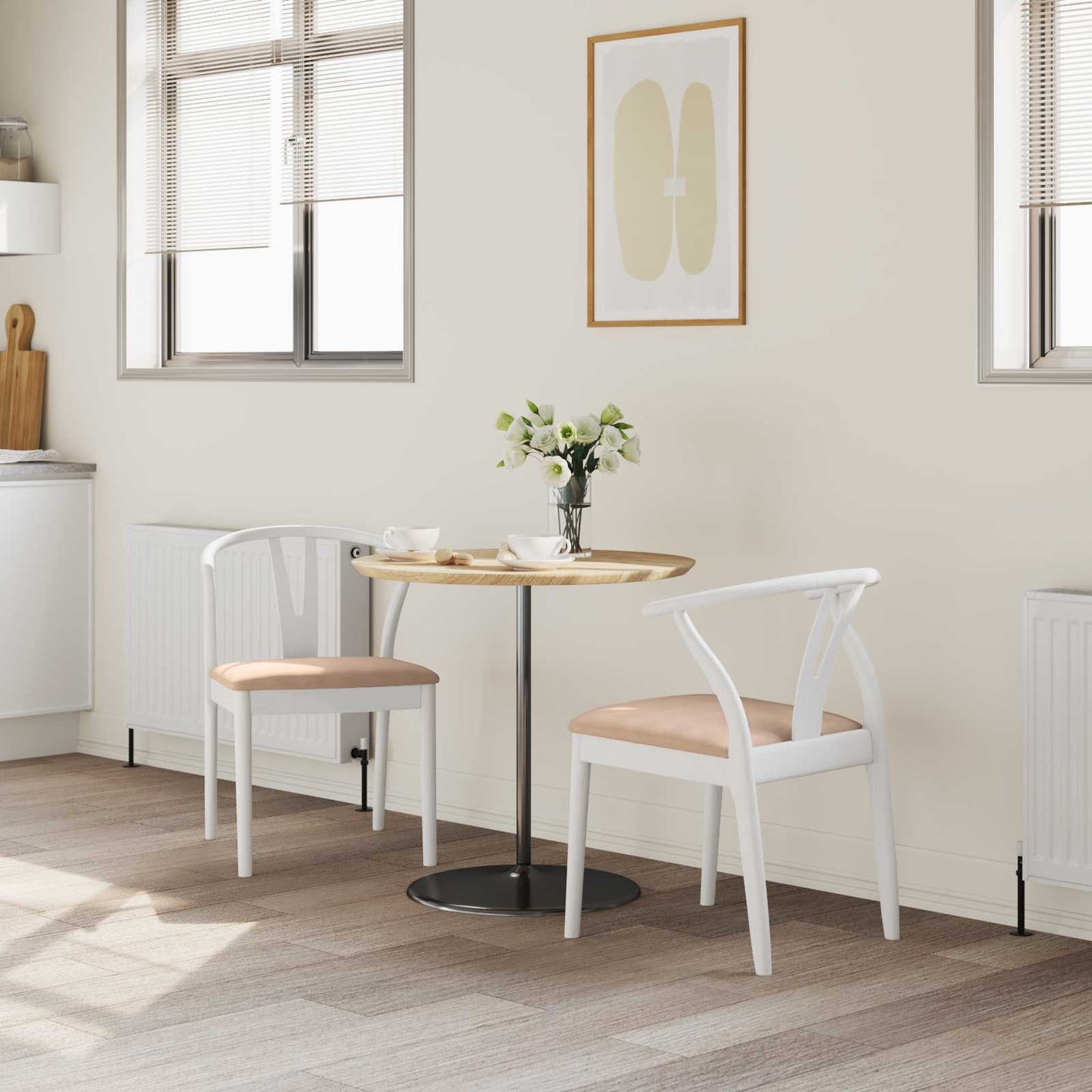 vidaXL Dining Chair 2 pcs White and Brown Solid Rubber Wood