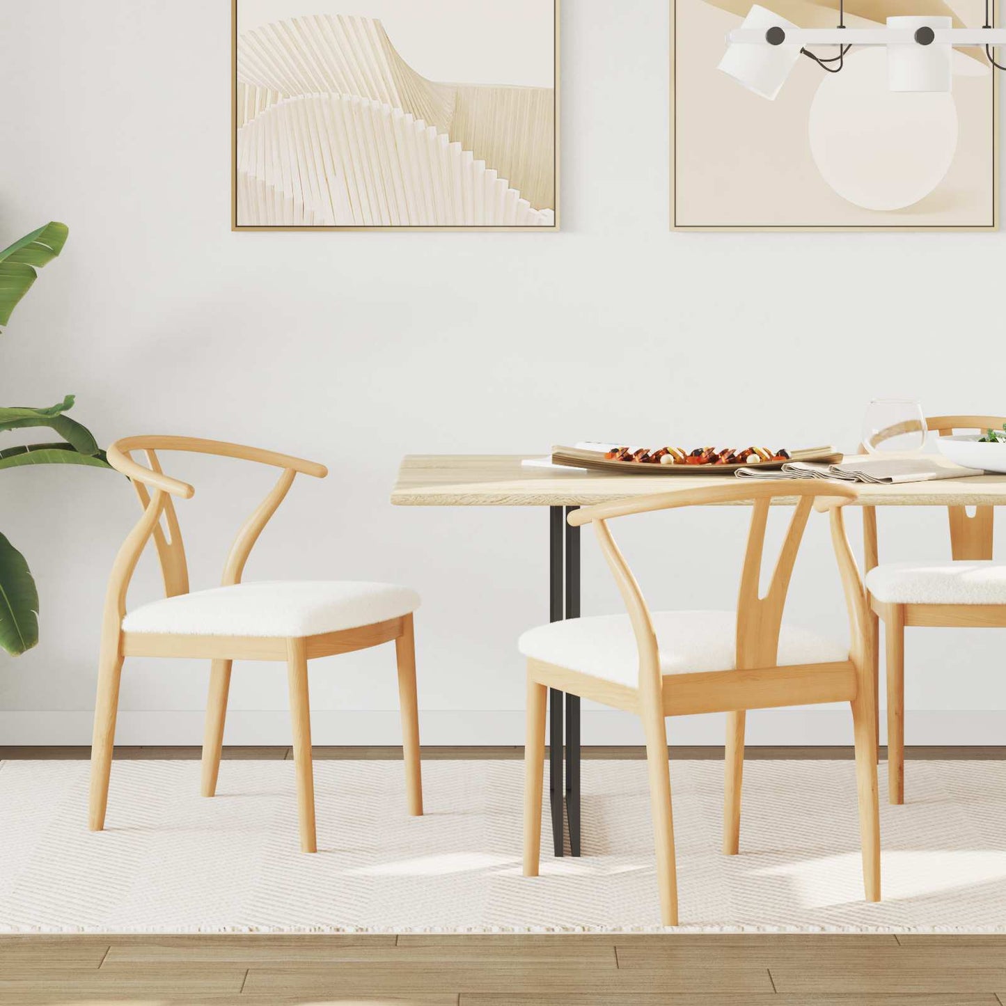 vidaXL Dining Chair 2 pcs Natural and Light Solid Rubber Wood