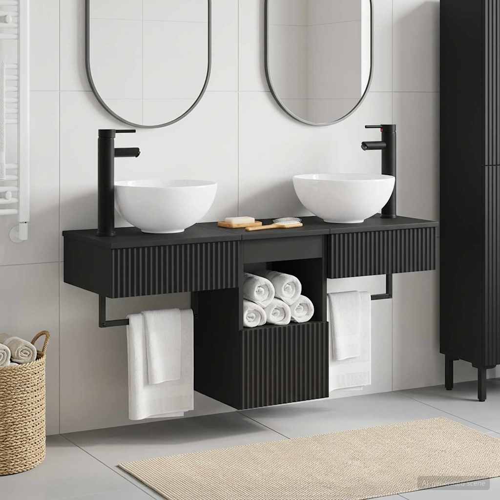 vidaXL Bathroom Furniture Set 3 pcs Black Engineered Wood