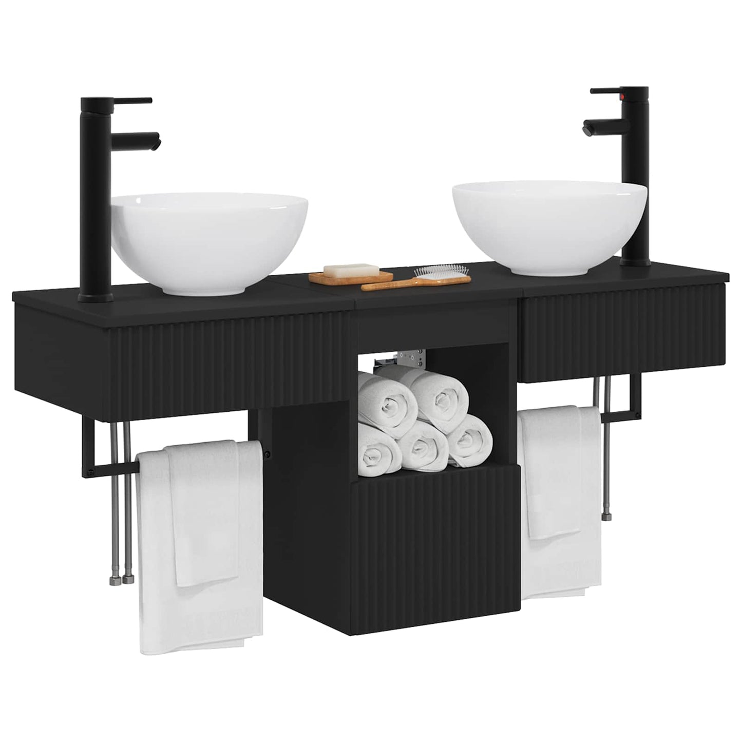 vidaXL Bathroom Furniture Set 3 pcs Black Engineered Wood