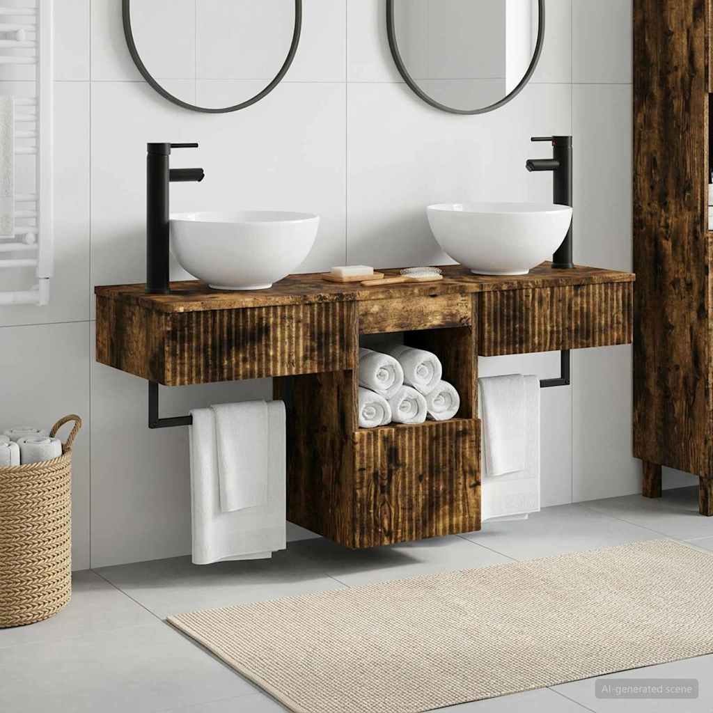 vidaXL Bathroom Furniture Set 3 pcs Smoked Oak Engineered Wood