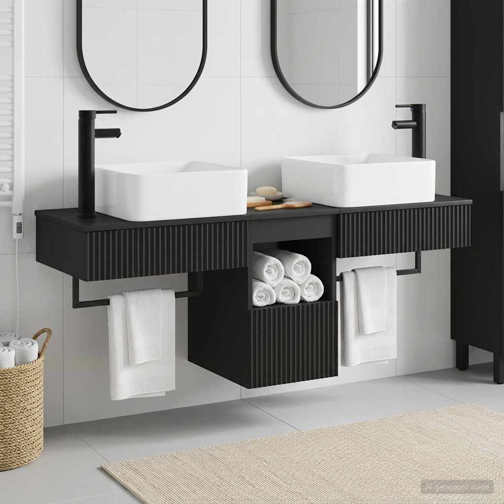 vidaXL Bathroom Cabinet Set 3 pcs Black 53 x 35 x 39 cm