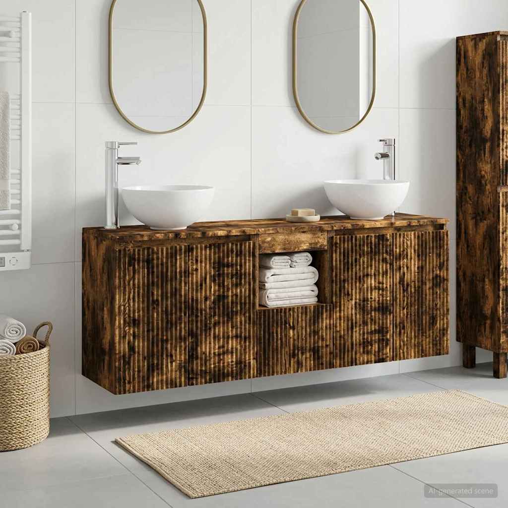 vidaXL Bathroom Cabinet Set 3 pcs Smoked Oak 49.5 x 35 x 63 cm