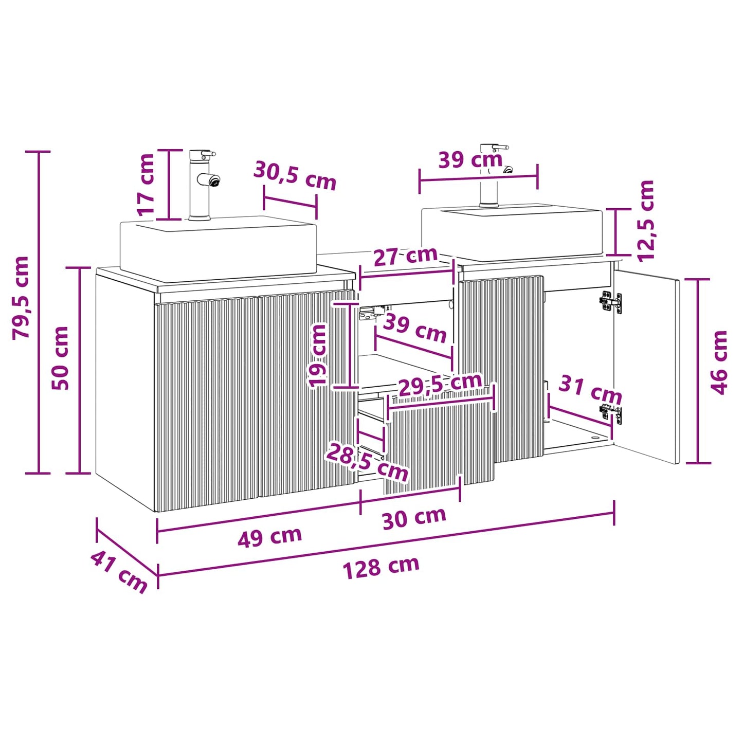 vidaXL Bathroom Cabinet Set 3 pcs Old Wood 49.5 x 41 x 62.5 cm