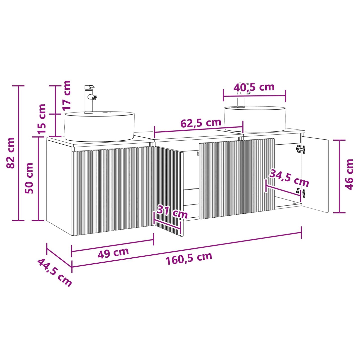 vidaXL Bathroom Cabinet Set 3 pcs Sonoma Oak 49.5 x 44.5 x 65 cm