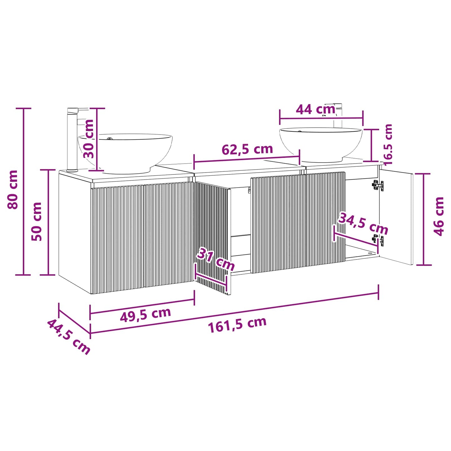 vidaXL Bathroom Cabinet Set 3 pcs High Gloss White 49.5 x 44.5 x 65 cm