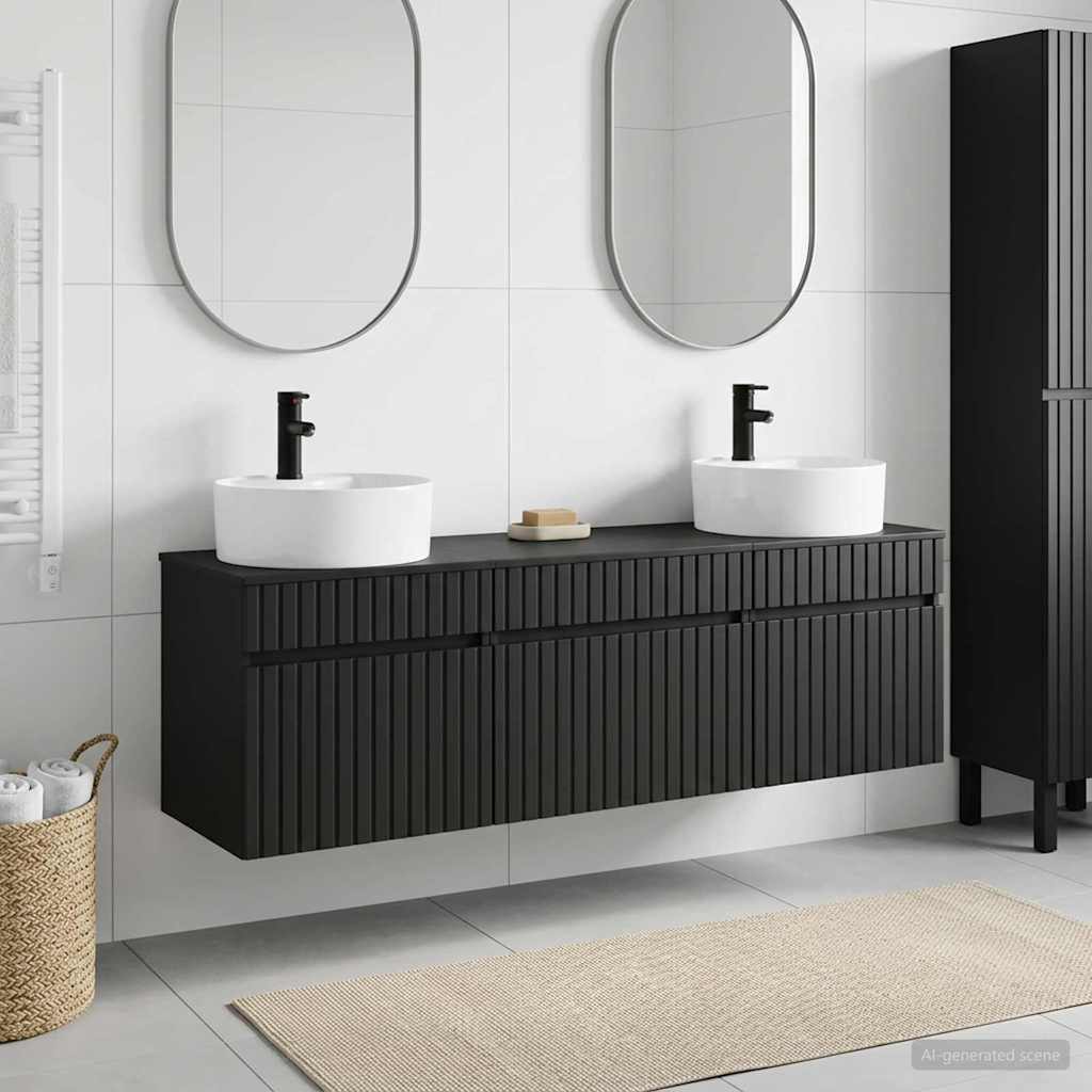 vidaXL Bathroom Cabinet Set 3 pcs Black 49 x 44.5 x 65 cm