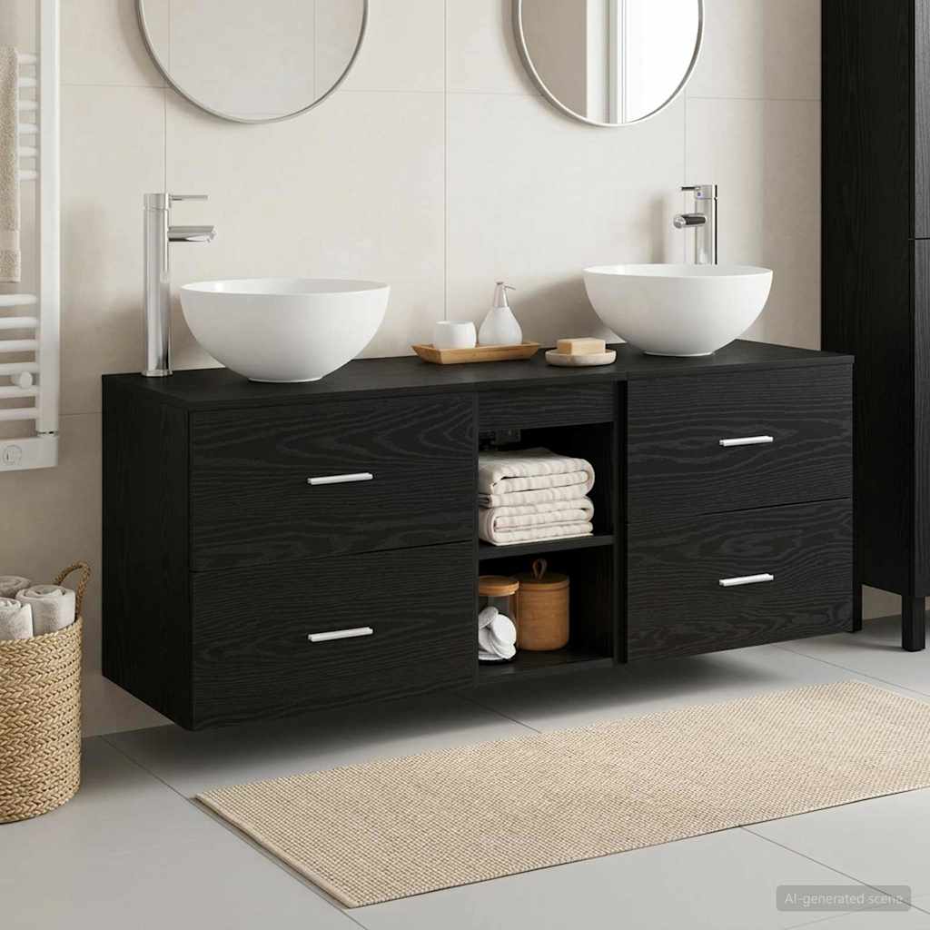 vidaXL Bathroom Cabinet Set 3 pcs Black Oak 49.5 x 35 x 63 cm