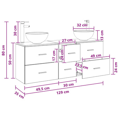 vidaXL Bathroom Cabinet Set 3 pcs Smoked Oak 49.5 x 35 x 63 cm