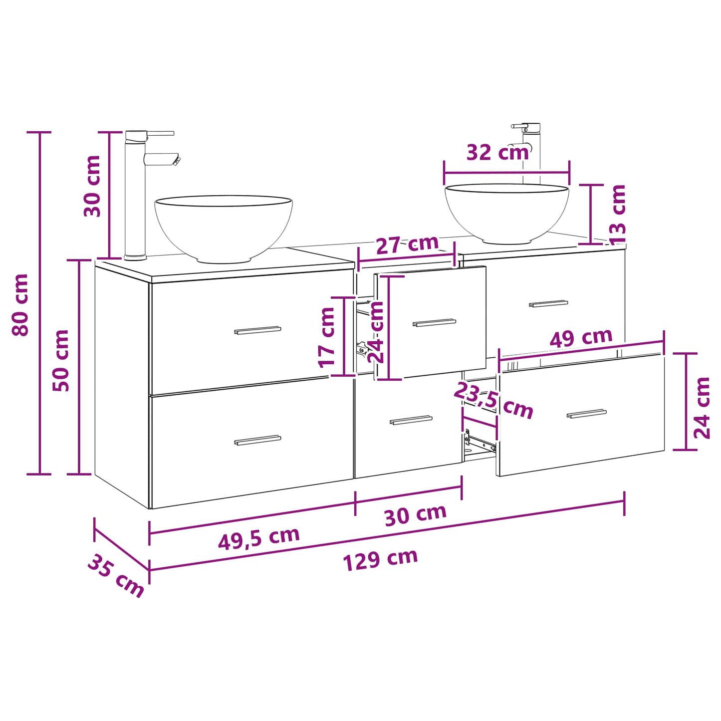 vidaXL Bathroom Cabinet Set 3 pcs Old Wood 49.5 x 35 x 63 cm