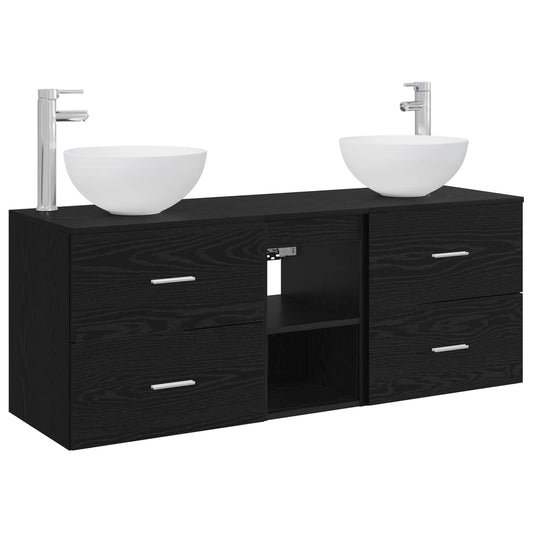 vidaXL Bathroom Cabinet Set 3 pcs Black Oak 129 x 41 x 80 cm
