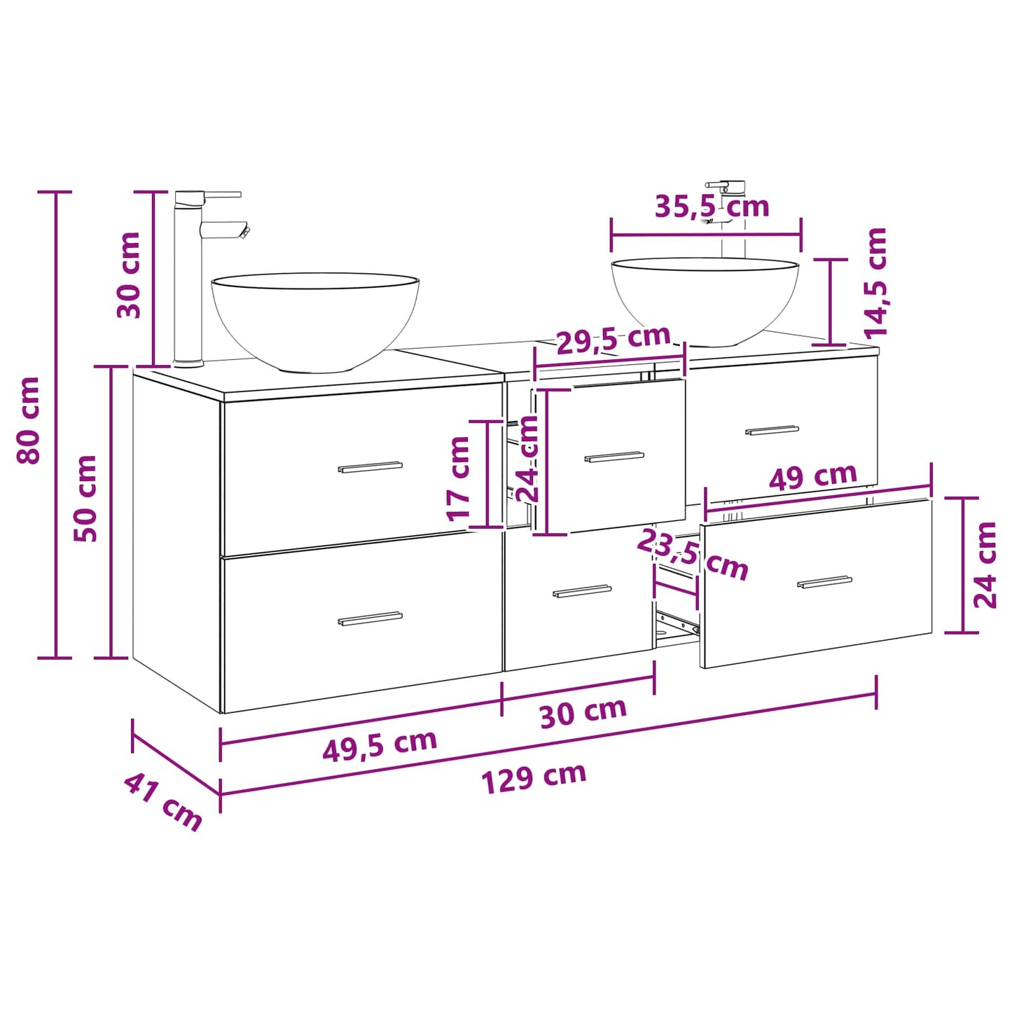 vidaXL Bathroom Cabinet Set 3 pcs White 49.5 x 41 x 64.5 cm