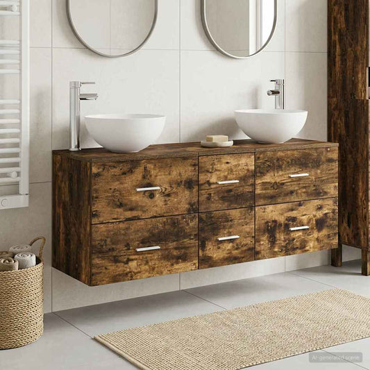 vidaXL Bathroom Cabinet Set 3 pcs Smoked Oak 129 x 41 x 80 cm
