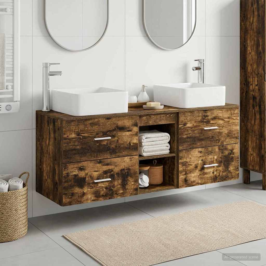 vidaXL Bathroom Cabinet Set 3 pcs Smoked Oak 49.5 x 41 x 63 cm