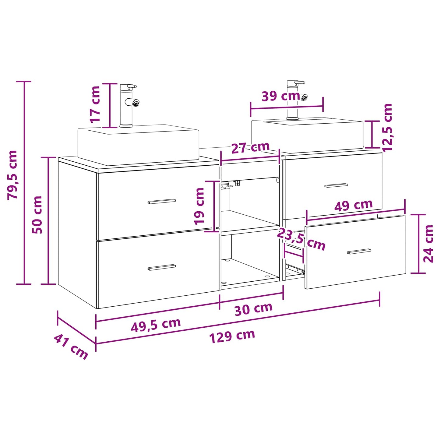 vidaXL Bathroom Cabinet Set 3 pcs Sonoma Oak 49.5 x 41 x 62.5 cm
