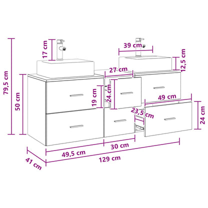 vidaXL Bathroom Cabinet Set 3 pcs Concrete Grey 49.5 x 41 x 62.5 cm