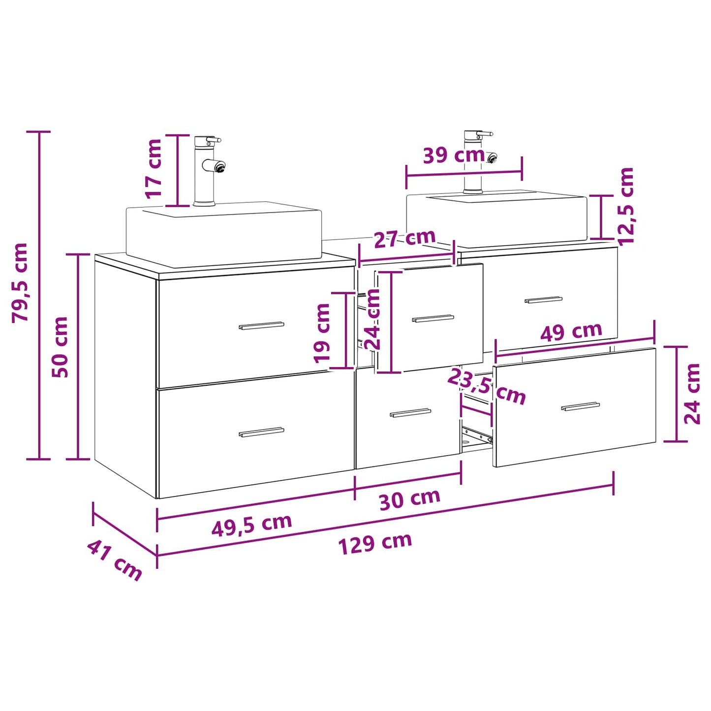 vidaXL Bathroom Cabinet Set 3 pcs Old Wood 49.5 x 41 x 62.5 cm