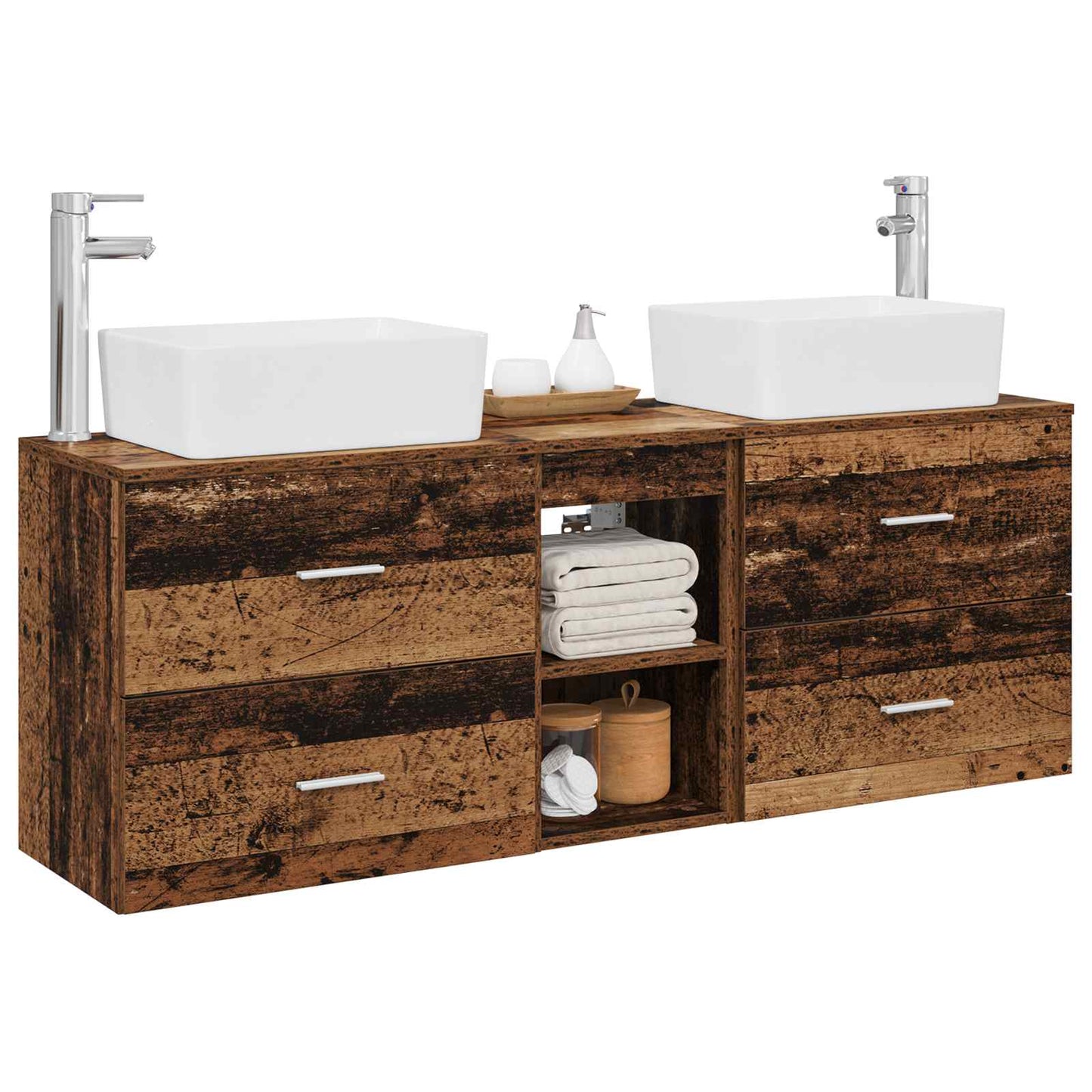 vidaXL Bathroom Cabinet Set 3 pcs Old Wood 53 x 34.5 x 63 cm