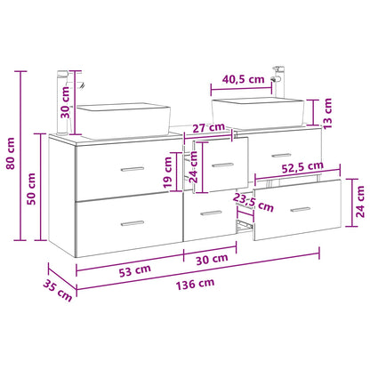 vidaXL Bathroom Cabinet Set 3 pcs Smoked Oak 53 x 34.5 x 63 cm