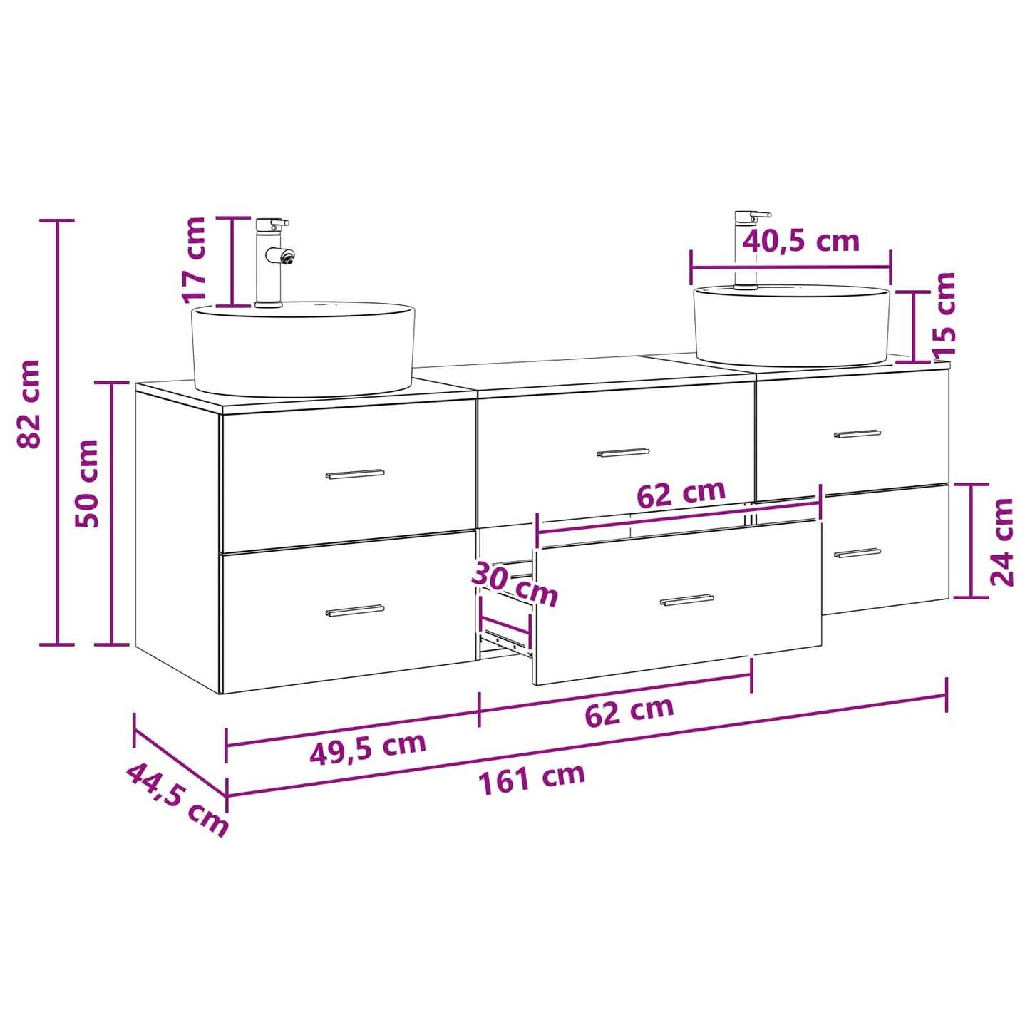 vidaXL Bathroom Cabinet Set 3 pcs Black 62.5 x 44.5 x 50 cm