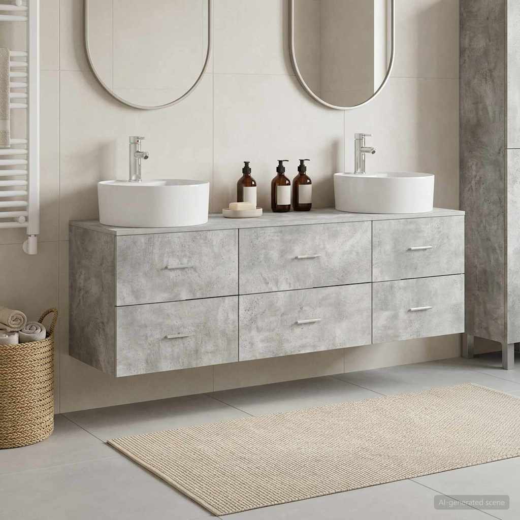 vidaXL Bathroom Cabinet Set 3 pcs Concrete Grey 62.5 x 44.5 x 50 cm