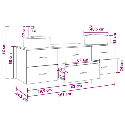 vidaXL Bathroom Cabinet Set 3 pcs Old Wood 62.5 x 44.5 x 50 cm