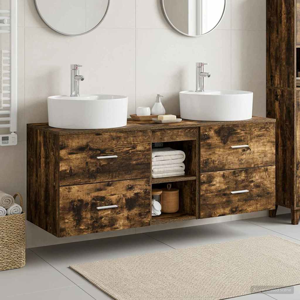 vidaXL Bathroom Cabinet Set 3 pcs Smoked Oak 49.5 x 44.5 x 65 cm