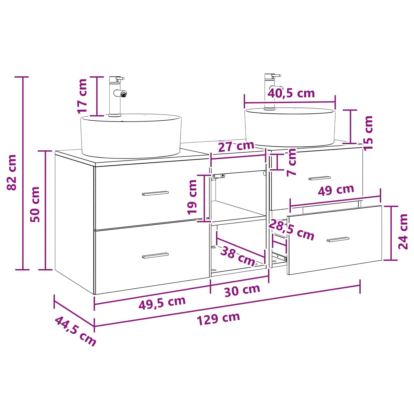 vidaXL Bathroom Cabinet Set 3 pcs Smoked Oak 49.5 x 44.5 x 65 cm