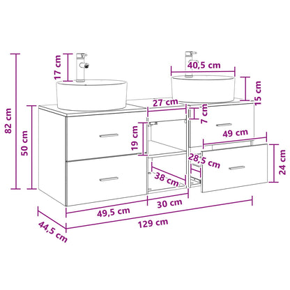 vidaXL Bathroom Cabinet Set 3 pcs Smoked Oak 49.5 x 44.5 x 65 cm