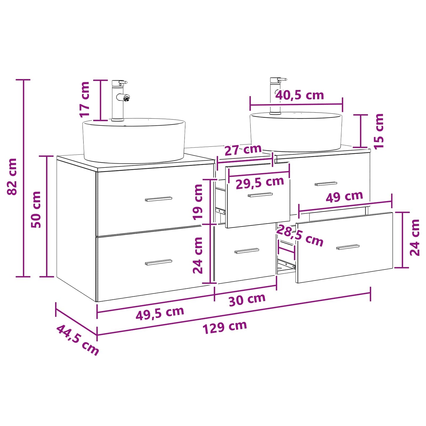 vidaXL Bathroom Furniture Set 3 pcs Concrete Grey 49.5 x 44.5 x 65 cm