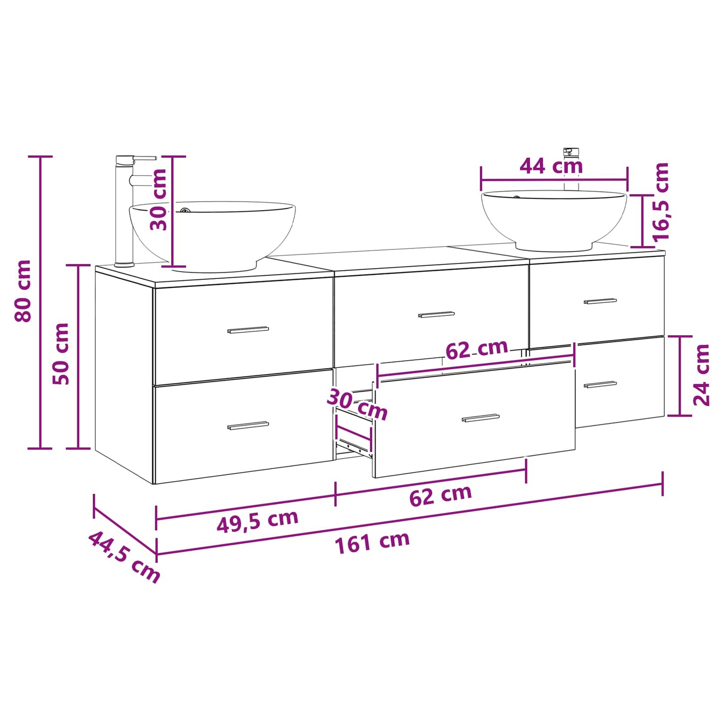 vidaXL Bathroom Furniture Set 3 pcs Sonoma Oak 49.5 x 44.5 x 65 cm