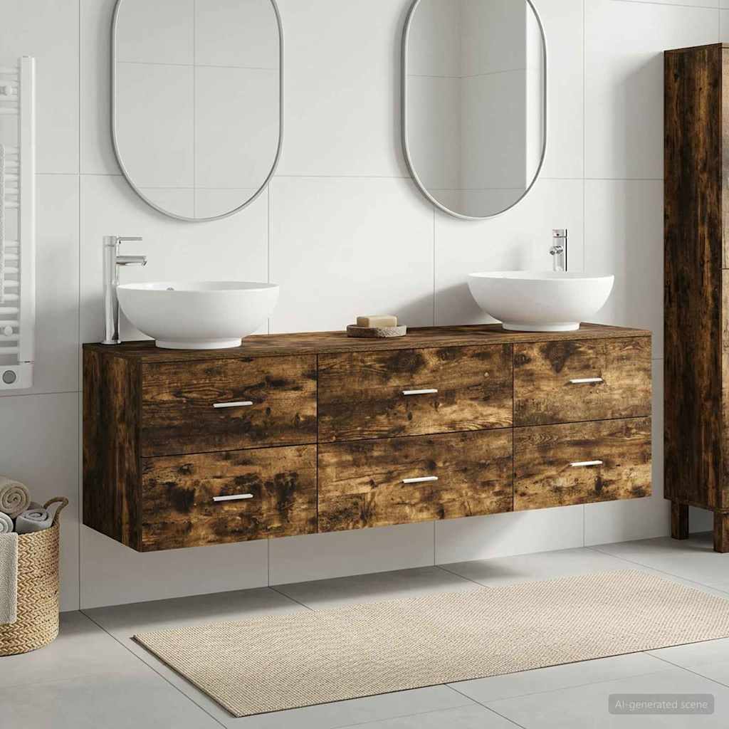 vidaXL Bathroom Furniture Set 3 pcs Smoked Oak 49.5 x 44.5 x 65 cm
