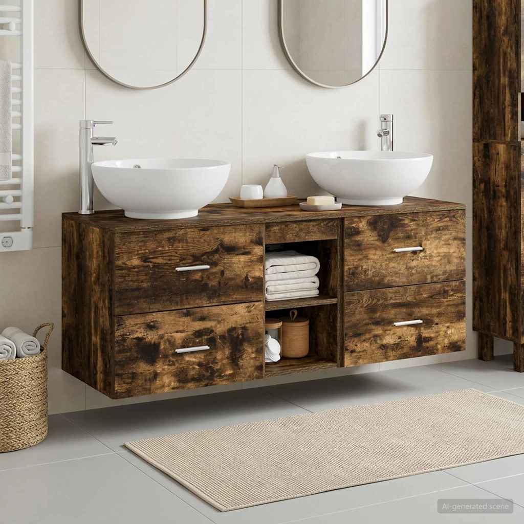vidaXL Bathroom Furniture Set 3 pcs Smoked Oak 49.5 x 44.5 x 65 cm