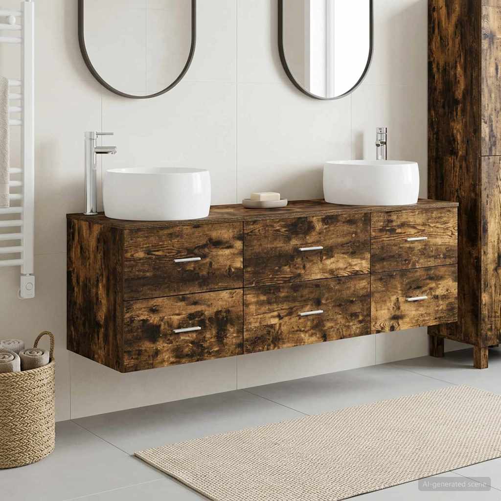 vidaXL Bathroom Furniture Set 3 pcs Smoked Oak 49.5 x 44.5 x 66 cm