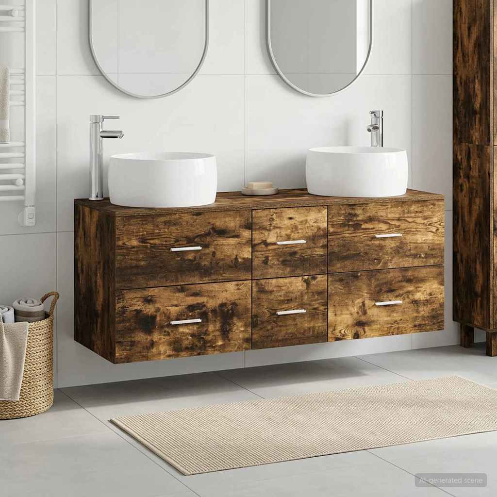 vidaXL Bathroom Furniture Set 3 pcs Smoked Oak 49.5 x 44.5 x 66 cm