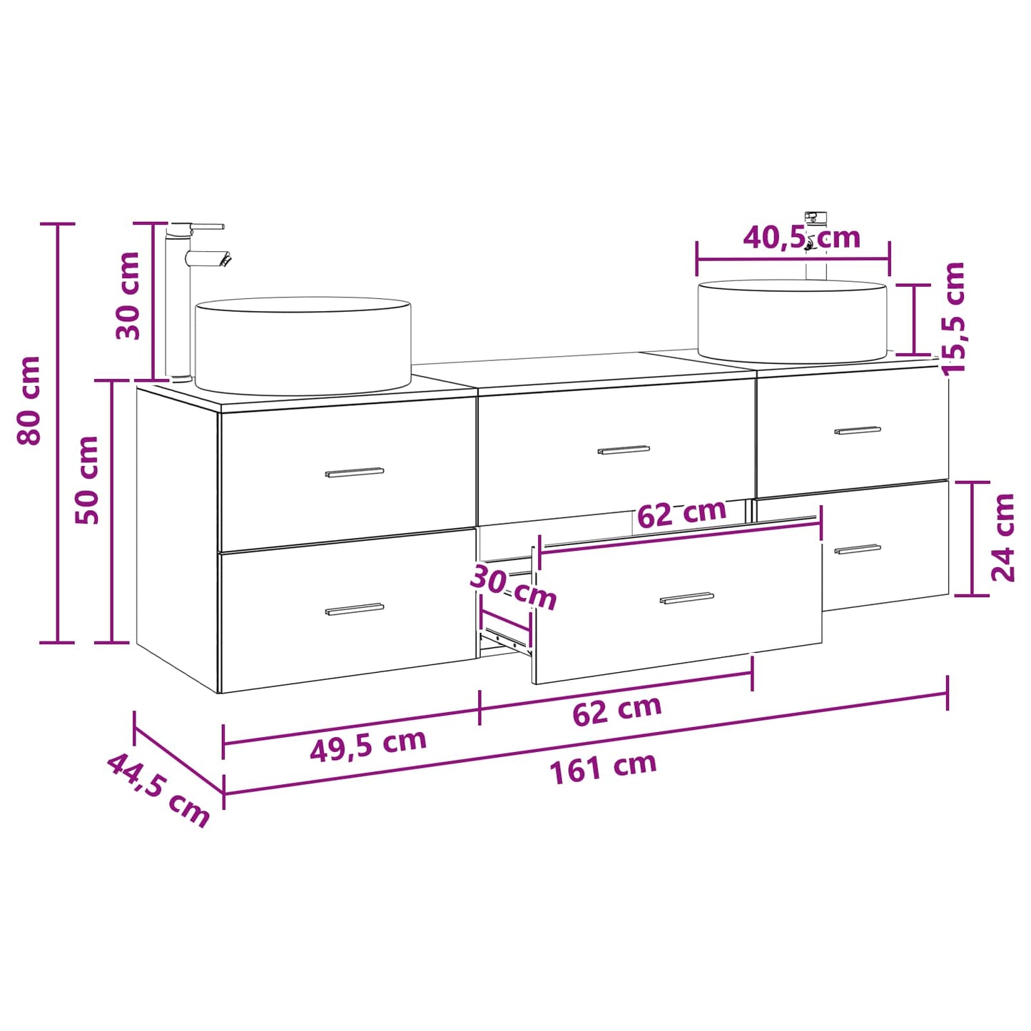 vidaXL Bathroom Furniture Set 3 pcs White 49.5 x 44.5 x 65.5 cm