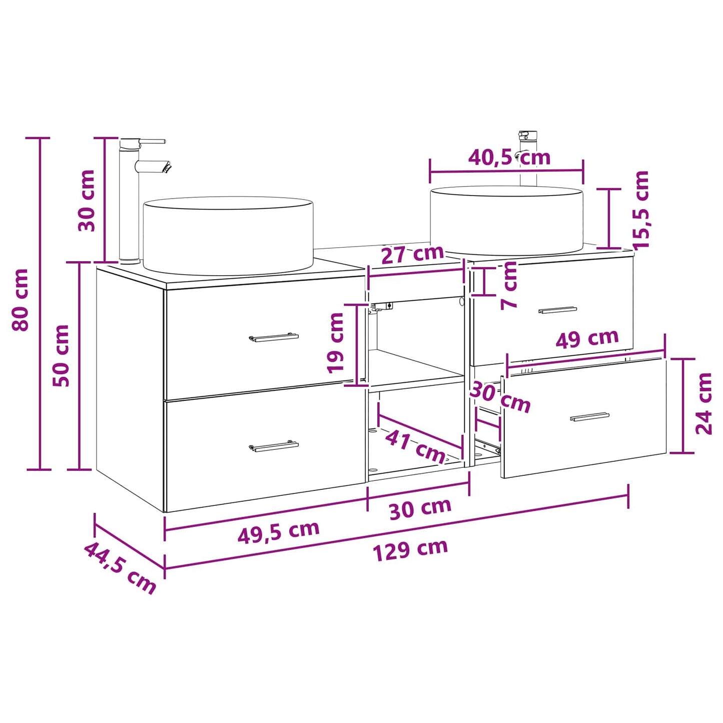 vidaXL Bathroom Furniture Set 3 pcs Black 49.5 x 44.5 x 65.5 cm