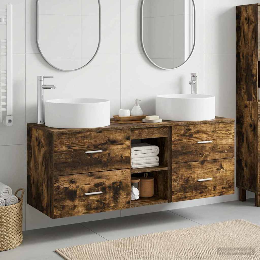 vidaXL Bathroom Furniture Set 3 pcs Smoked Oak 49.5 x 44.5 x 65.5 cm