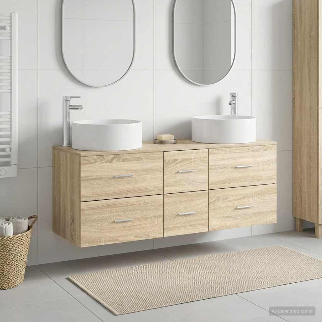 vidaXL Bathroom Furniture Set 3 pcs Sonoma Oak 49.5 x 44.5 x 65.5 cm