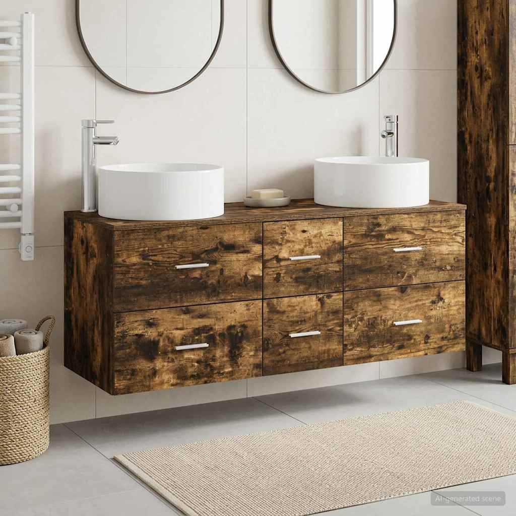 vidaXL Bathroom Furniture Set 3 pcs Smoked Oak 49.5 x 44.5 x 65.5 cm