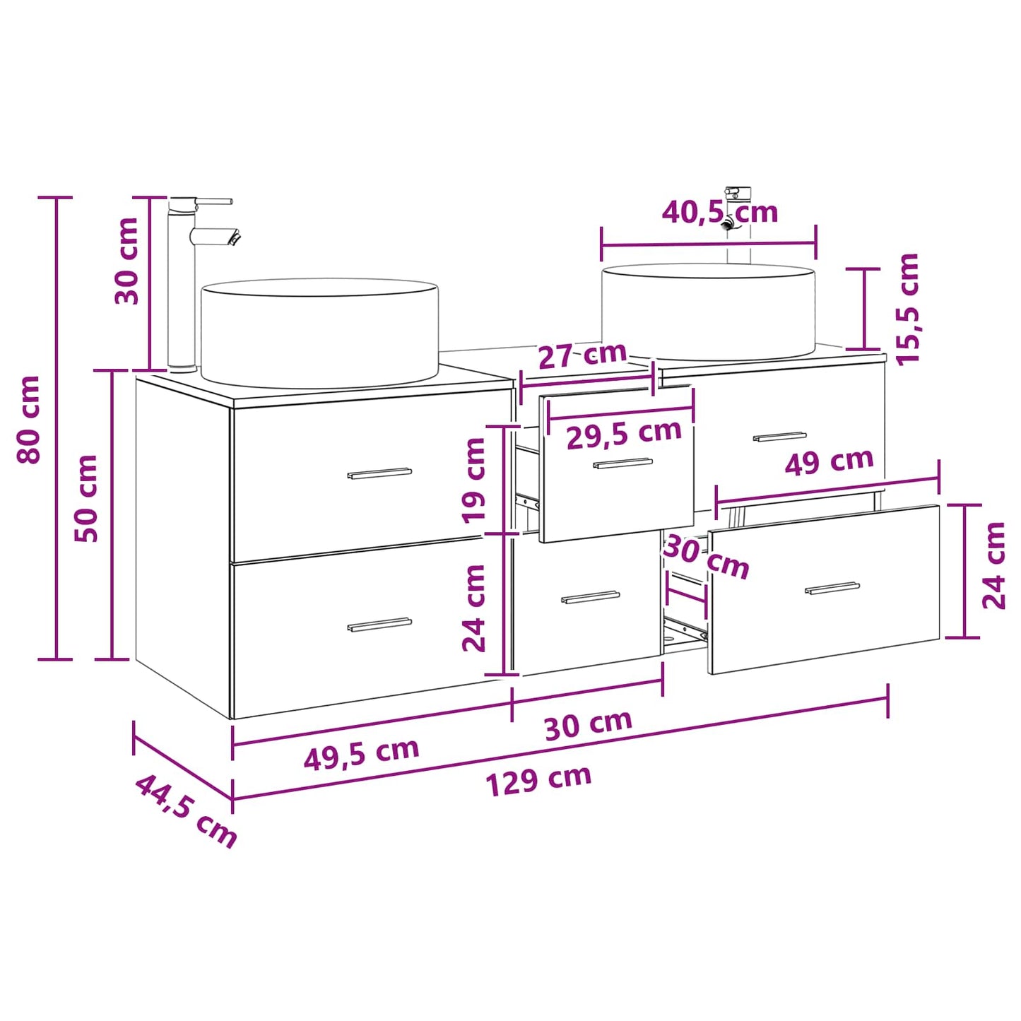 vidaXL Bathroom Furniture Set 3 pcs Grey Sonoma 49.5 x 44.5 x 65.5 cm