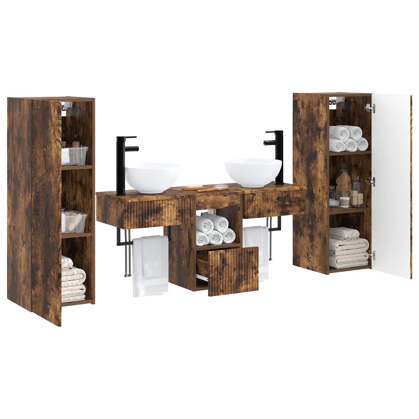 vidaXL Bathroom Furniture Set 5 pcs Smoked Oak 33 x 34.5 x 100 cm