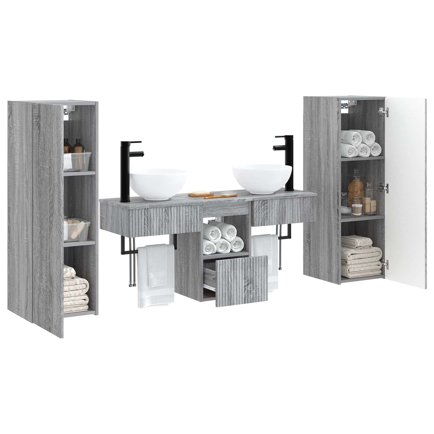 vidaXL Bathroom Furniture Set 5 pcs Grey Sonoma 33 x 34.5 x 100 cm