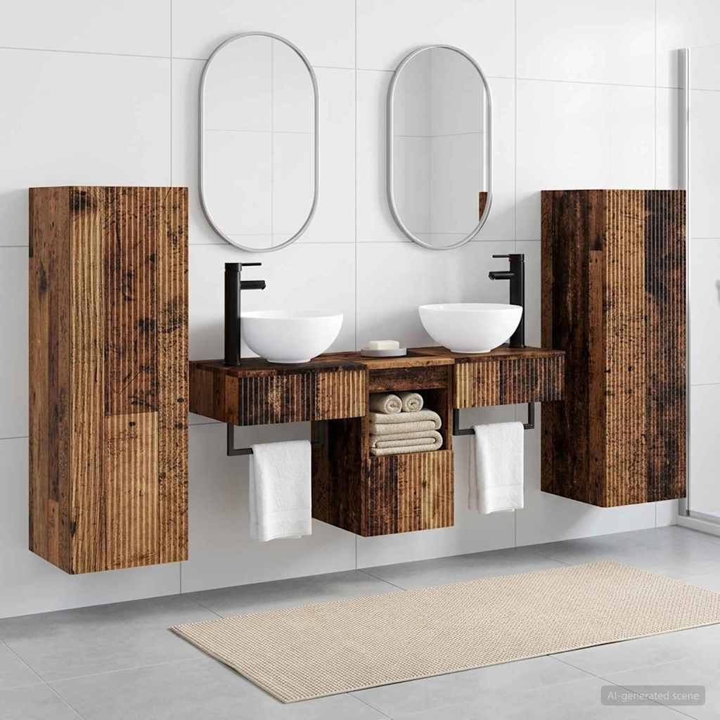 vidaXL Bathroom Furniture Set 5 pcs Old Wood 33 x 34.5 x 100 cm